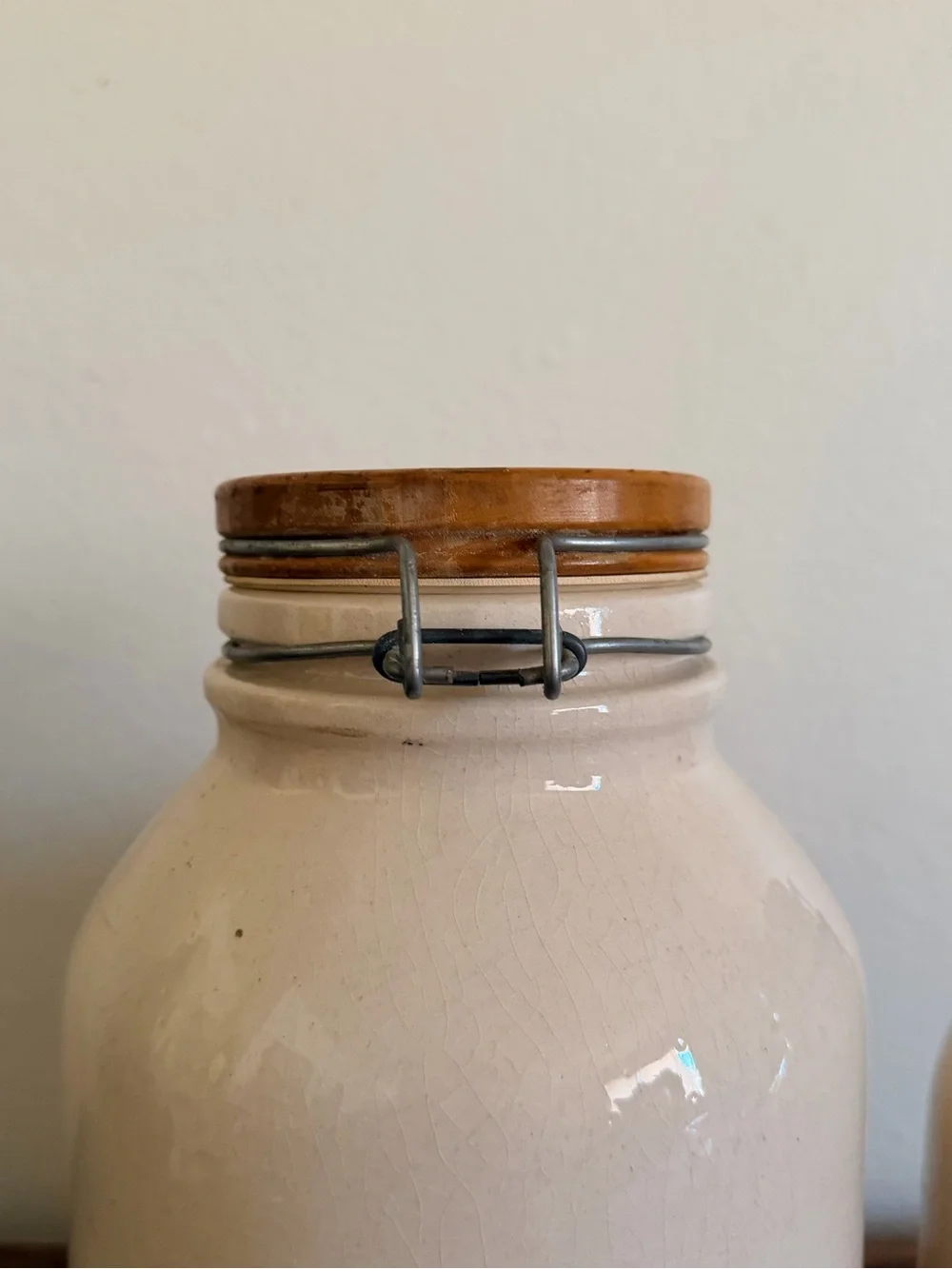 Vintage Cream Ceramic Cow Canisters with Wood Lids